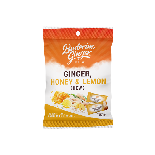 Buderim Ginger Chews - Ginger, Honey & Lemon 50g