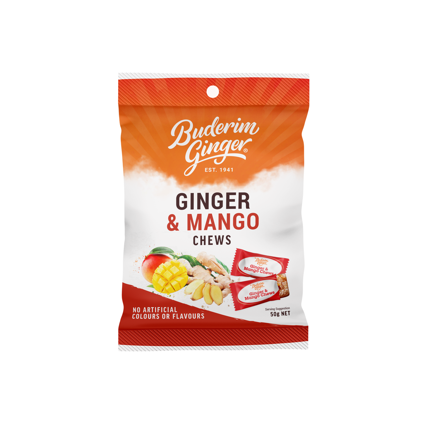 Buderim Ginger Chews - Ginger & Mango 50g