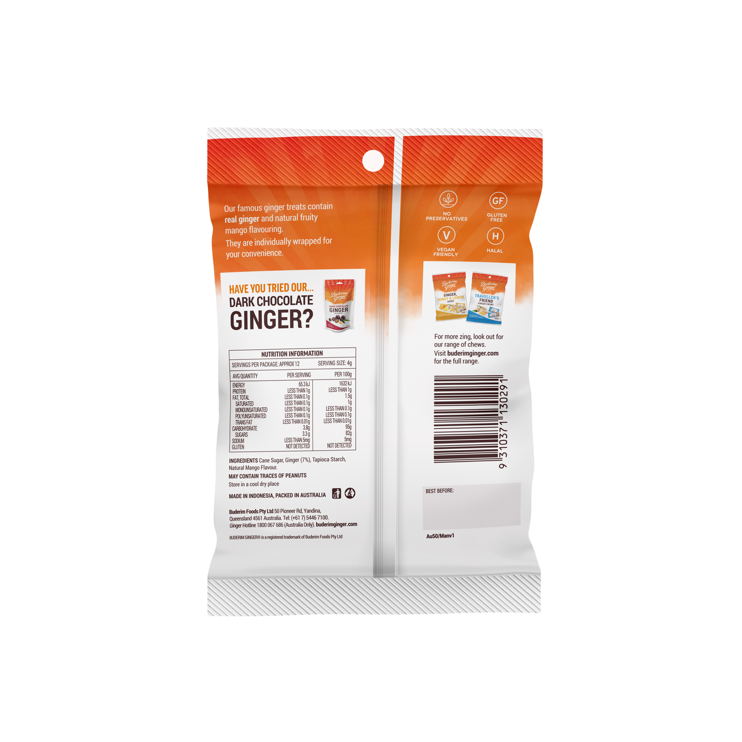 Buderim Ginger Chews - Ginger & Mango 50g