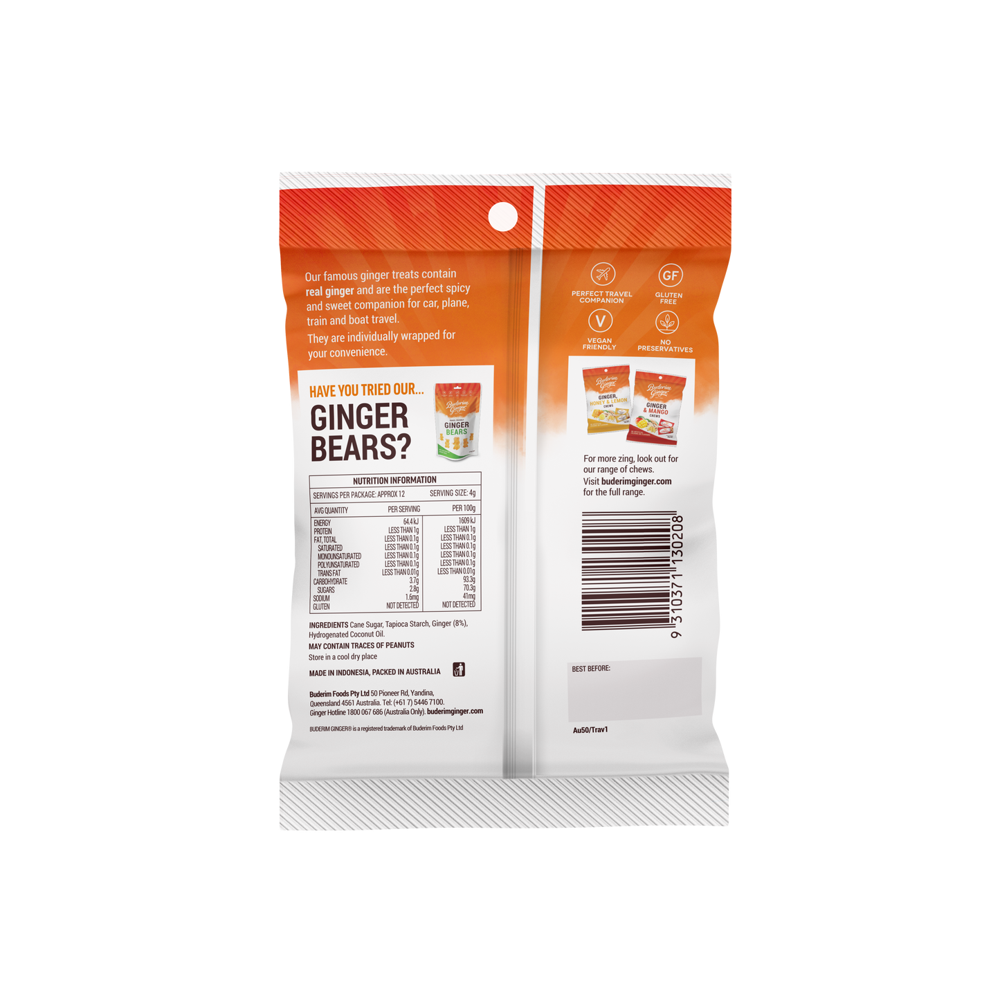 Buderim Ginger Chews - Traveller's Friend Ginger 50g